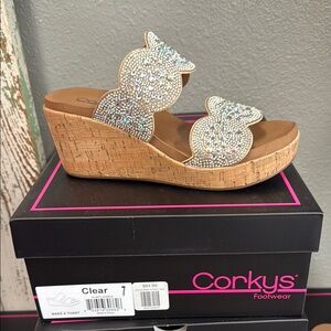 Corkys Women's Glitter Wedge Sandals - Silver
